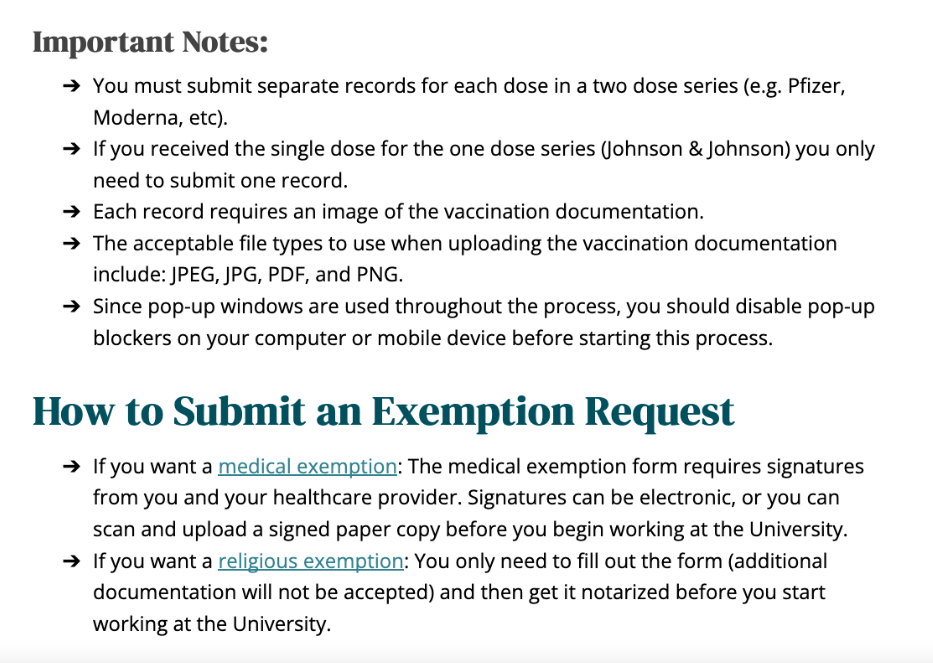 Screenshot of the how-to guide's body text, showing important notes and the exemption heading
