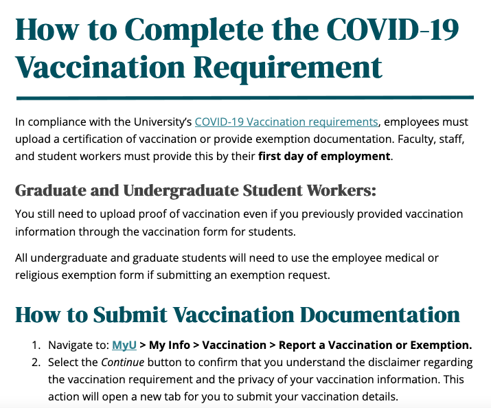 Screenshot of the header of the COVID requirement how-to guide
