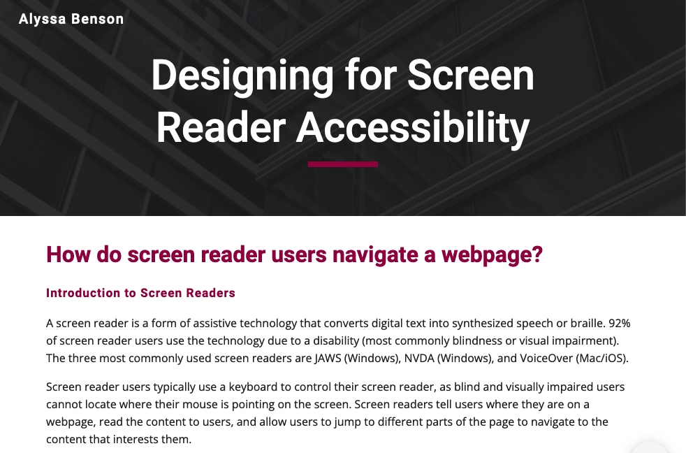 Screenshot of the header and intro of the Google Site